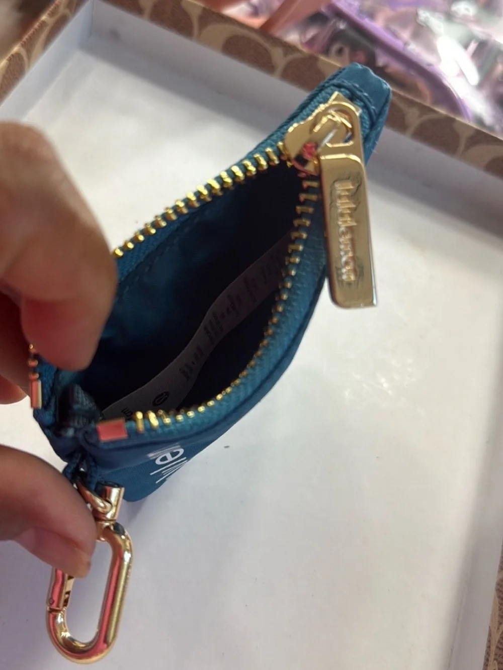 Teal Nylon Key Pouch with Gold Hardware